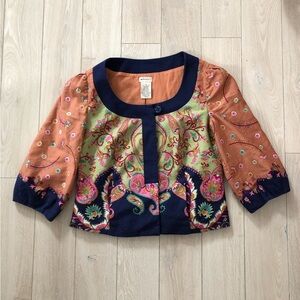 Anthropologie Elevenses Bohemian Floral Print Jacket Size 8